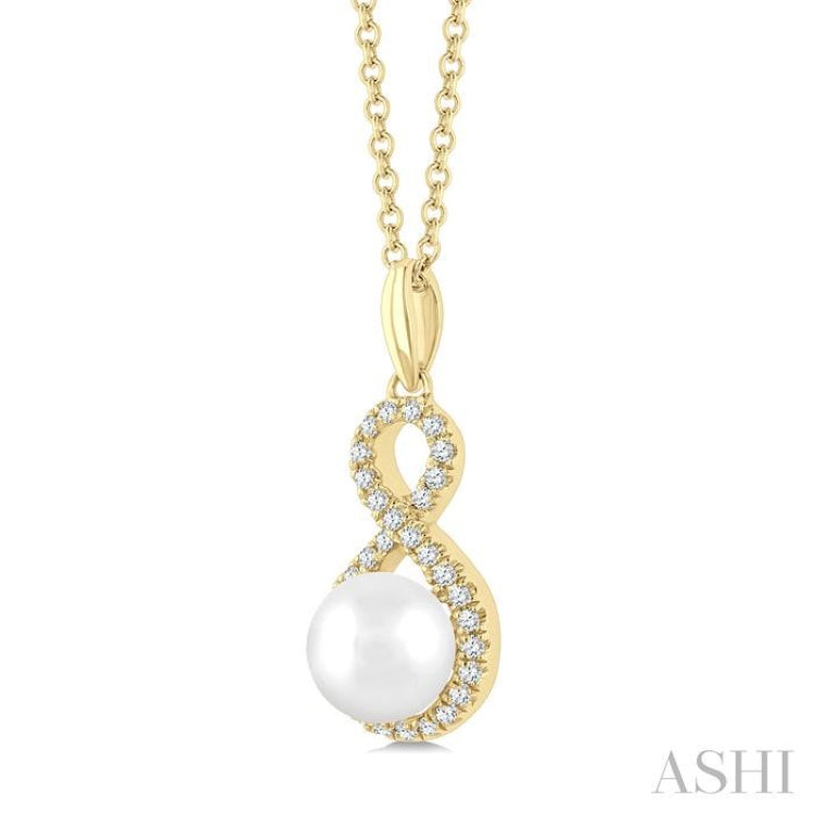 6 MM Cultured Pearl and 1/8 Ctw Round Cut Diamond Petite Fashion Pendant With Chain in 10K Yellow Gold