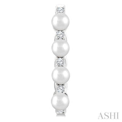 1/4 Ctw 4MM White Pearl and Round Cut Diamond Fashion Hoop Earring in 14K White Gold
