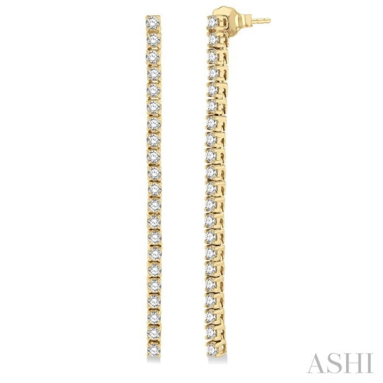 1 1/2 Ctw Single Line Drop Round Cut Diamond Tennis Earrings in 14K Yellow Gold