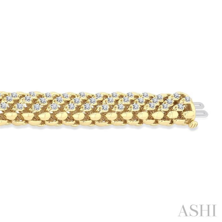 1 1/4 Ctw Bold Weave Round Cut Diamond Fashion Bracelet in 14K Yellow Gold