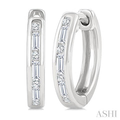 1/5 Ctw Baguette & Round Cut Diamond Channel Set Petite Huggie Earrings in 10K White Gold