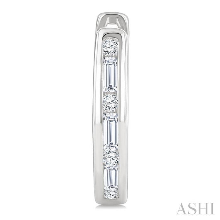 1/5 Ctw Baguette & Round Cut Diamond Channel Set Petite Huggie Earrings in 10K White Gold