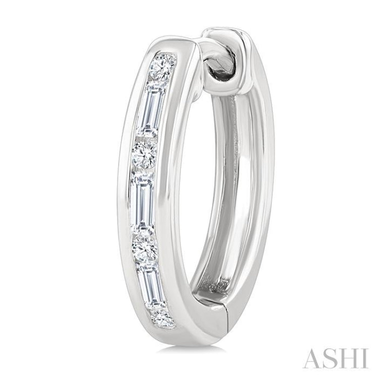 1/5 Ctw Baguette & Round Cut Diamond Channel Set Petite Huggie Earrings in 10K White Gold