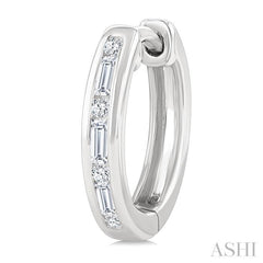 1/5 Ctw Baguette & Round Cut Diamond Channel Set Petite Huggie Earrings in 10K White Gold
