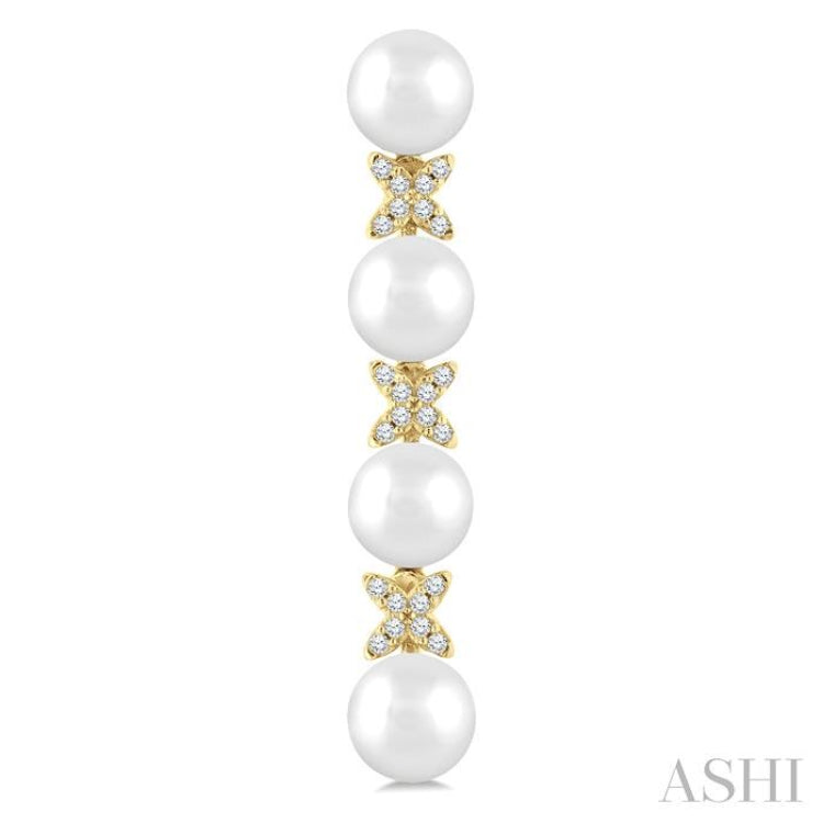 5 MM Cultured Pearl and 1/6 Ctw Round Cut Diamond Floral Fashion Earrings in 14K Yellow Gold