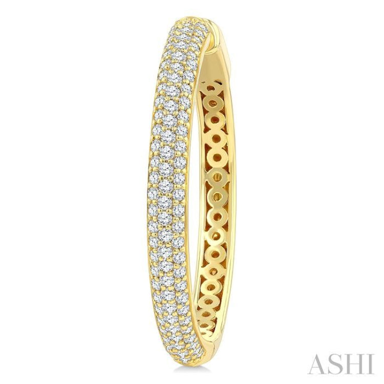 1 Ctw 3-Row Pave Set Round Cut Diamond Fashion Hoop Earring in 14K Yellow Gold