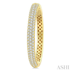 1 Ctw 3-Row Pave Set Round Cut Diamond Fashion Hoop Earring in 14K Yellow Gold