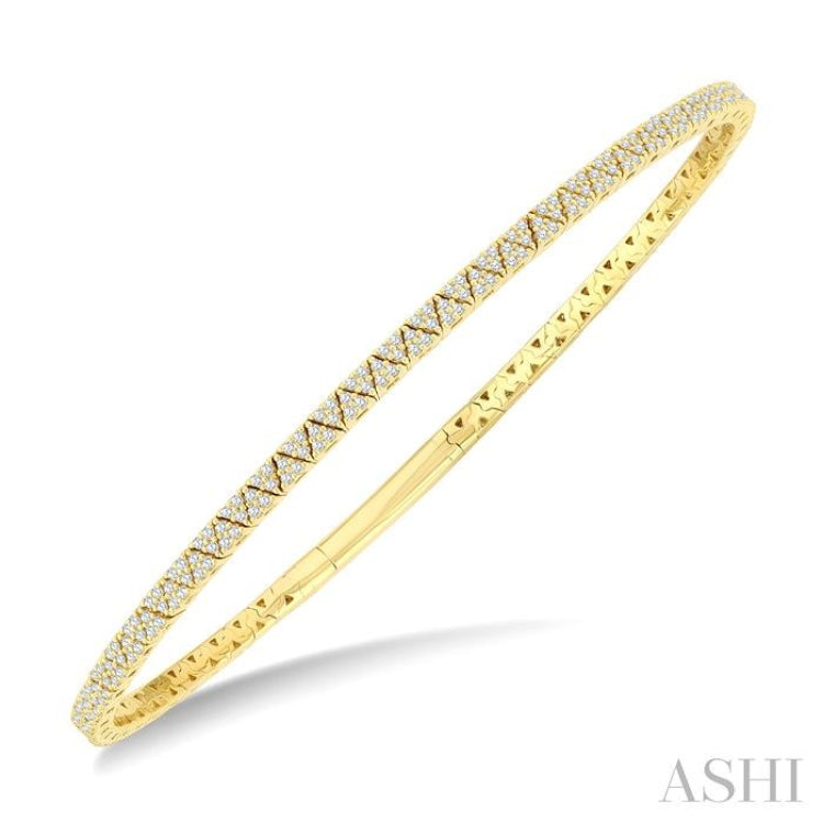 1 Ctw Full-Way Triangle Motif Round Cut Diamond Flex Bangle in 14K Yellow Gold