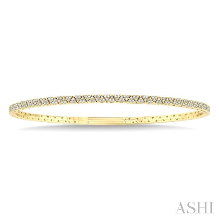 1 Ctw Full-Way Triangle Motif Round Cut Diamond Flex Bangle in 14K Yellow Gold