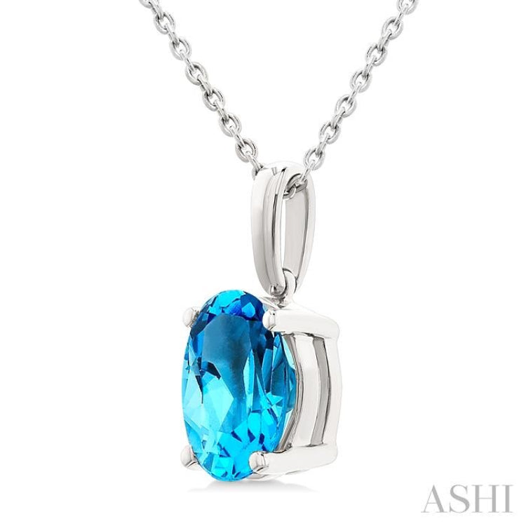 8X6 MM Oval Cut Blue Topaz Semi-Precious Solitaire Pendant With Chain in 14K White Gold