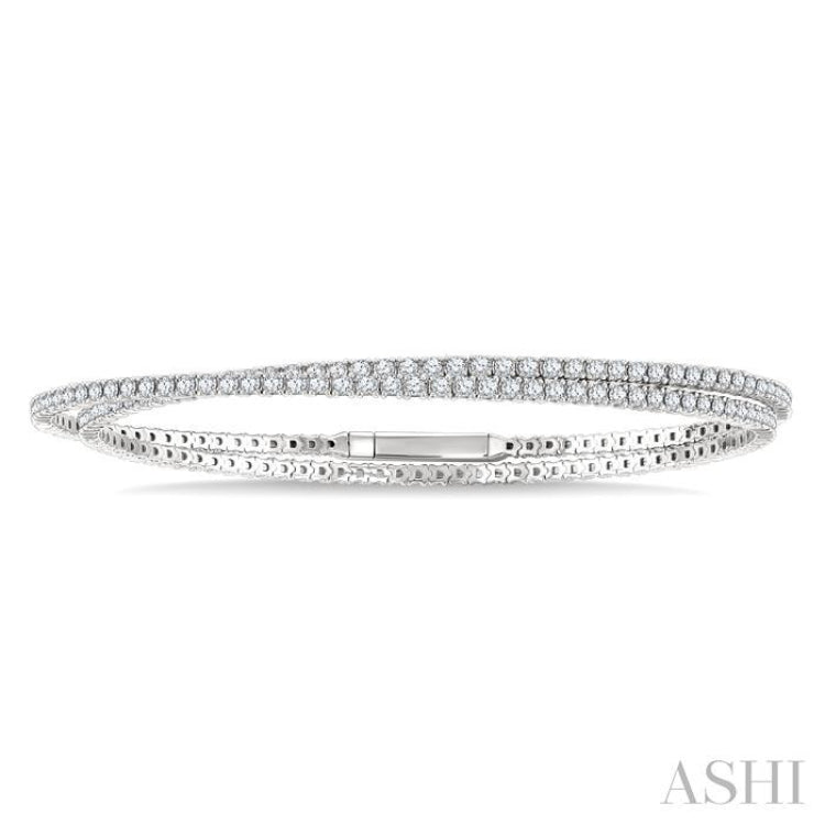 3 Ctw Crisscross Double Row Round Cut Diamond Fashion Bangle in 14K White Gold