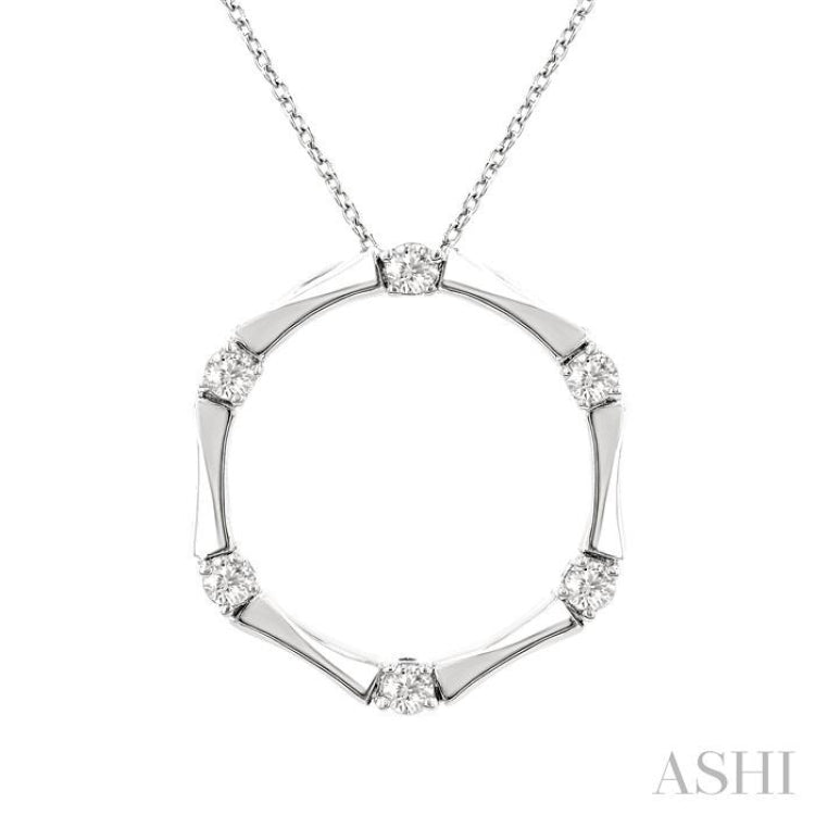 1/10 Ctw Petite Bamboo Shoot Inspired Round Cut Diamond Fashion Pendant With Chain in 10K White Gold