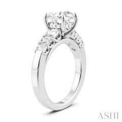 1 Ctw Round Shape Emerald and Round Cut Diamond Semi-Mount Engagement Ring in 14K White Gold