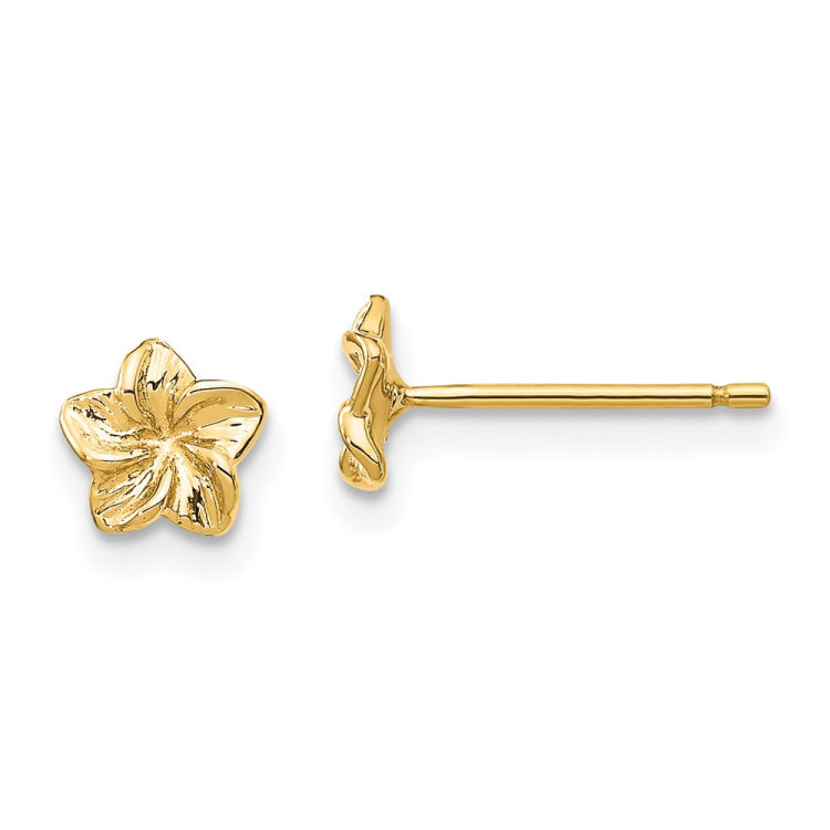 14k Small Plumeria Flower Post Earrings