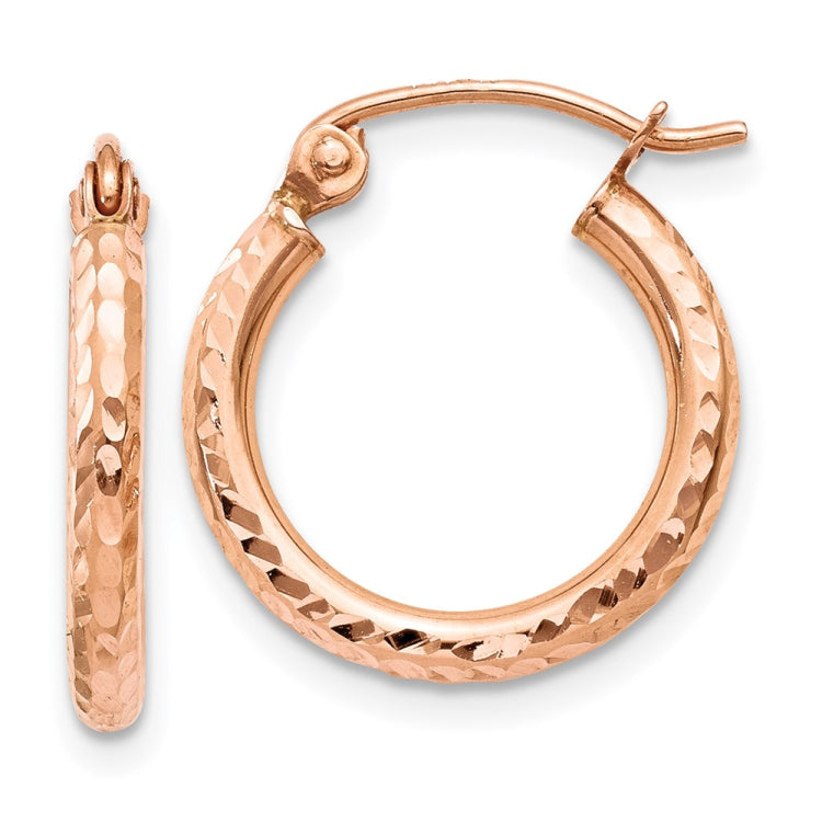 14k Rose Gold 2x15mm Lightweight Diamond-cut Tube Hoop Earrings