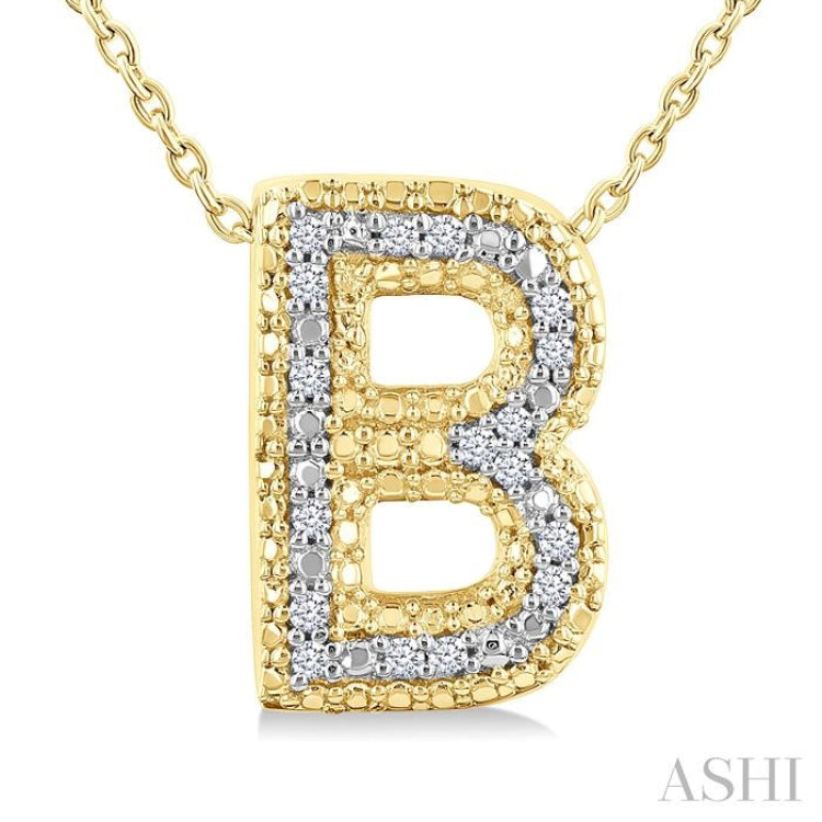 1/20 Ctw Bubble Accent Initial 'B' Round Cut Diamond Fashion Pendant With Chain in Yellow Gold Vermeil