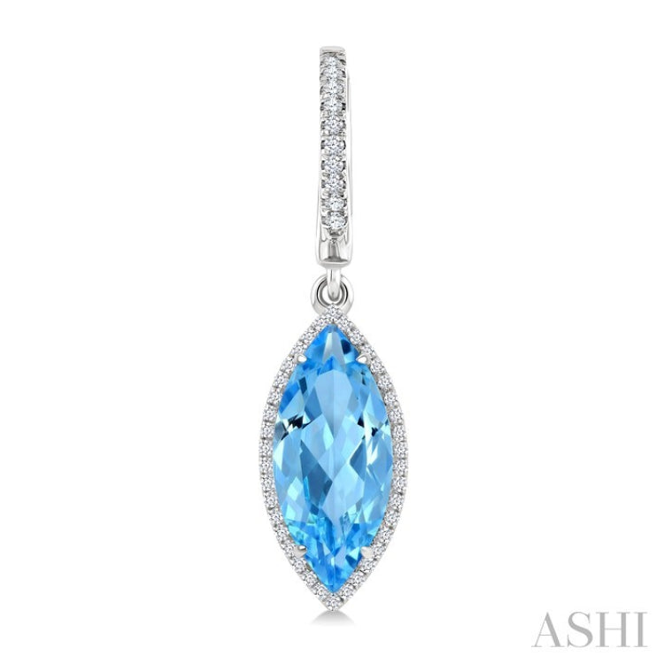 16X7 MM Marquise Shape Blue Topaz and 3/8 Ctw Round Cut Diamond Semi-Precious Earrings in 14K White Gold