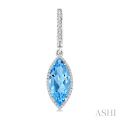16X7 MM Marquise Shape Blue Topaz and 3/8 Ctw Round Cut Diamond Semi-Precious Earrings in 14K White Gold