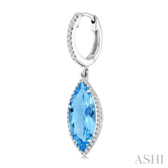 16X7 MM Marquise Shape Blue Topaz and 3/8 Ctw Round Cut Diamond Semi-Precious Earrings in 14K White Gold