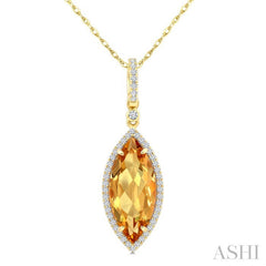 16X7 MM Evoque Gemstone Marquise Shape Citrine and 1/5 Ctw Round Cut Diamond Semi-Precious Pendant With Chain in 10K Yellow Gold