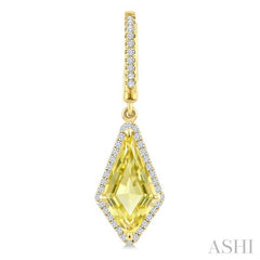 14X7 MM Kite Shape Lemon Quartz and 1/3 Ctw Round Cut Diamond Semi-Precious Earrings in 14K Yellow Gold