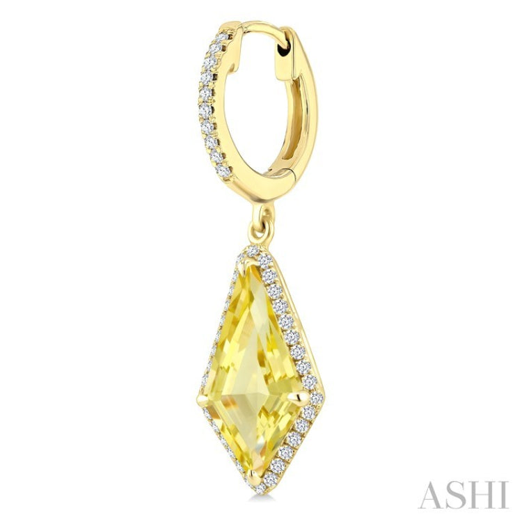 14X7 MM Kite Shape Lemon Quartz and 1/3 Ctw Round Cut Diamond Semi-Precious Earrings in 14K Yellow Gold