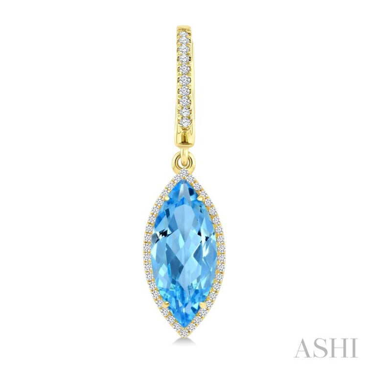 16X7 MM Marquise Shape Blue Topaz and 3/8 Ctw Round Cut Diamond Semi-Precious Earrings in 14K Yellow Gold
