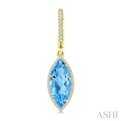 16X7 MM Marquise Shape Blue Topaz and 3/8 Ctw Round Cut Diamond Semi-Precious Earrings in 14K Yellow Gold