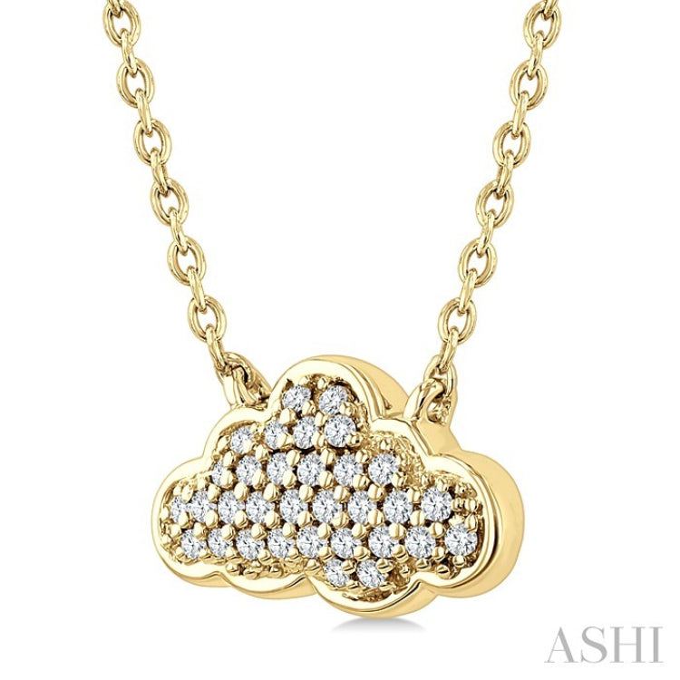 1/10 Ctw Round Cut Diamond Cloud Motif Petite Fashion Pendant With Chain in 10K Yellow Gold