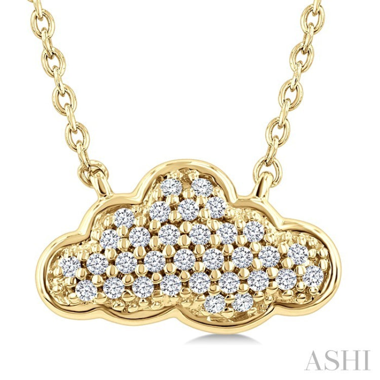 1/10 Ctw Round Cut Diamond Cloud Motif Petite Fashion Pendant With Chain in 10K Yellow Gold