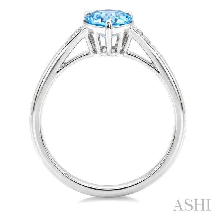 16X6 MM Evoque Gemstones Pear Shape Blue Topaz and 1/50 Ctw Round Cut Diamond Semi-Precious Ring in 10K White Gold