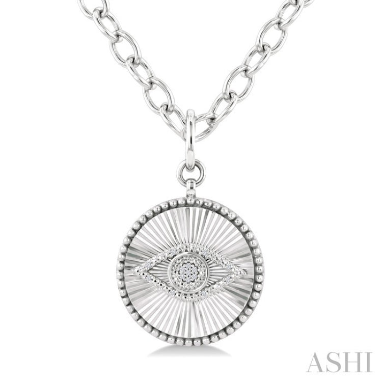 1/20 Ctw Evil Eye Round Cut Diamond Round Fluted Medallion Fashion Pendant With Chain in Sterling Silver