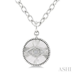 1/20 Ctw Evil Eye Round Cut Diamond Round Fluted Medallion Fashion Pendant With Chain in Sterling Silver