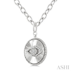 1/20 Ctw Evil Eye Round Cut Diamond Round Fluted Medallion Fashion Pendant With Chain in Sterling Silver