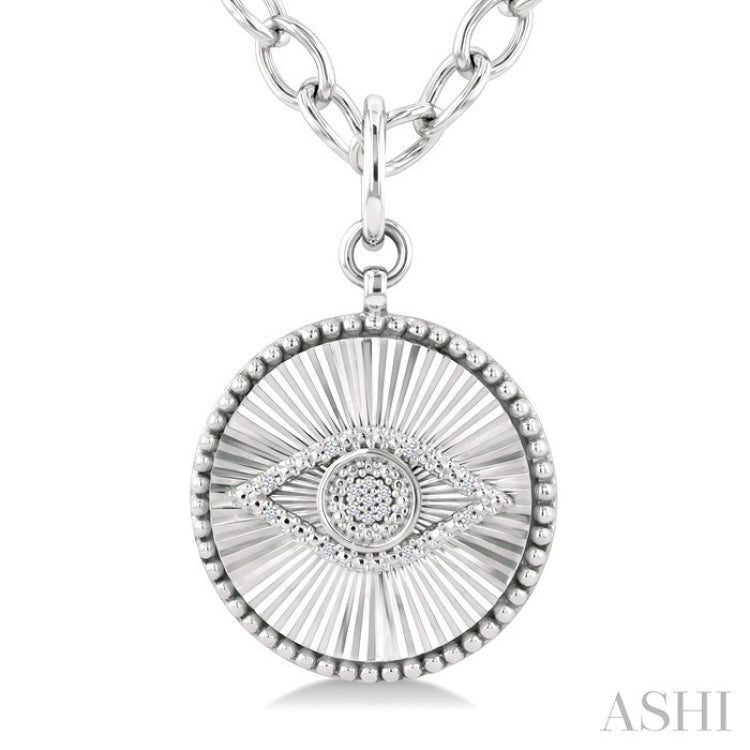 1/20 Ctw Evil Eye Round Cut Diamond Round Fluted Medallion Fashion Pendant With Chain in Sterling Silver