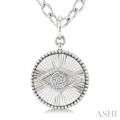 1/20 Ctw Evil Eye Round Cut Diamond Round Fluted Medallion Fashion Pendant With Chain in Sterling Silver