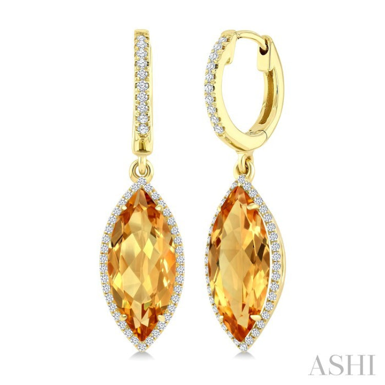 16X7 MM Marquise Shape Citrine and 3/8 Ctw Round Cut Diamond Semi-Precious Earrings in 14K Yellow Gold