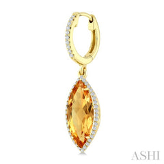 16X7 MM Marquise Shape Citrine and 3/8 Ctw Round Cut Diamond Semi-Precious Earrings in 14K Yellow Gold
