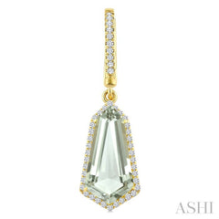 14X7 MM Shield Shape Green Amethyst and 3/8 Ctw Round Cut Diamond Semi-Precious Earrings in 14K Yellow Gold