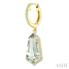 14X7 MM Shield Shape Green Amethyst and 3/8 Ctw Round Cut Diamond Semi-Precious Earrings in 14K Yellow Gold