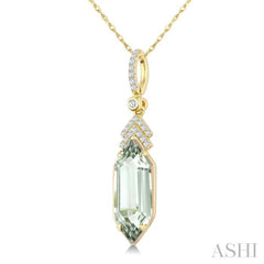 16X6 MM Evoque Gemstone Hexagon Shape Green Amethyst and 1/10 Ctw Round Cut Diamond Semi-Precious Pendant With Chain in 10K Yellow Gold