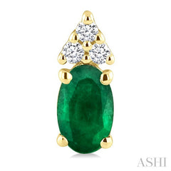 1/20 Ctw Oval Cut 5X3 MM Emerald and Round Cut Diamond Precious Earrings in 10K Yellow Gold