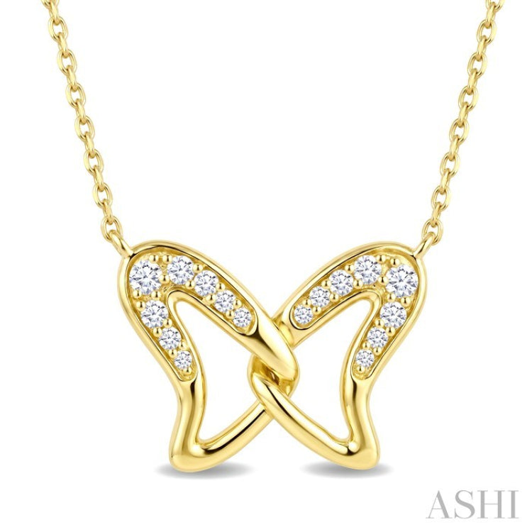 1/10 Ctw Round Cut Diamond Interlock Wings Pendant With Chain in 10K Yellow Gold