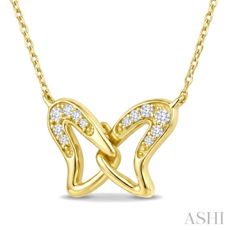 1/10 Ctw Round Cut Diamond Interlock Wings Pendant With Chain in 10K Yellow Gold
