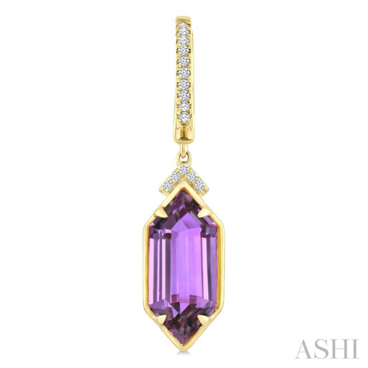 14X6 MM Evoque Gemstones Hexagon Shape Amethyst and 1/6 Ctw Round Cut Diamond Semi-Precious Earrings in 14K Yellow Gold