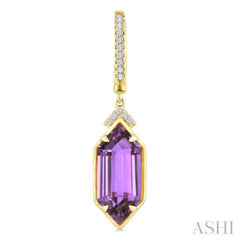 14X6 MM Evoque Gemstones Hexagon Shape Amethyst and 1/6 Ctw Round Cut Diamond Semi-Precious Earrings in 14K Yellow Gold
