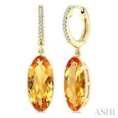 12X5 MM Oval Shape Citrine and 1/10 Ctw Round Cut Diamond Semi-Precious Earrings in 10K Yellow Gold