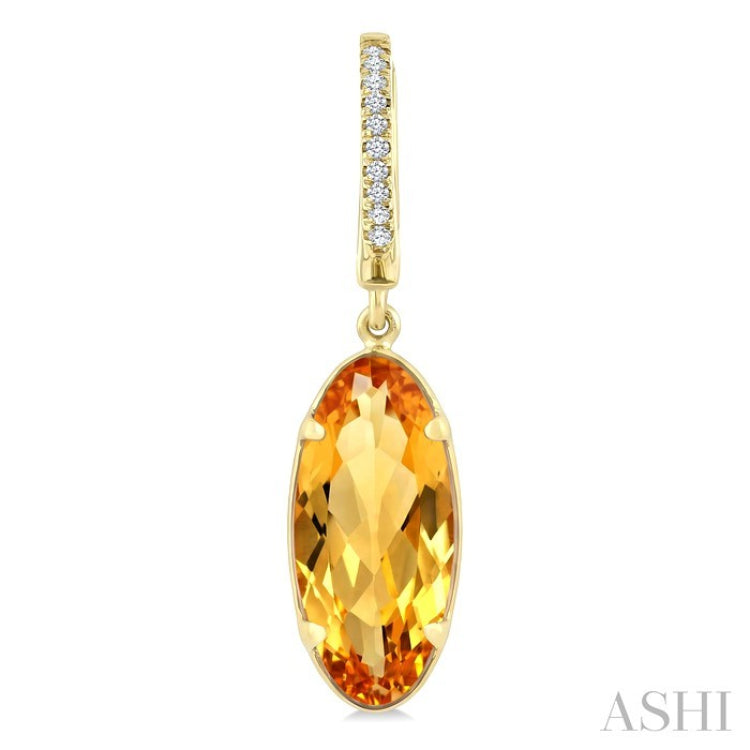 12X5 MM Oval Shape Citrine and 1/10 Ctw Round Cut Diamond Semi-Precious Earrings in 10K Yellow Gold