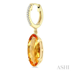 12X5 MM Oval Shape Citrine and 1/10 Ctw Round Cut Diamond Semi-Precious Earrings in 10K Yellow Gold