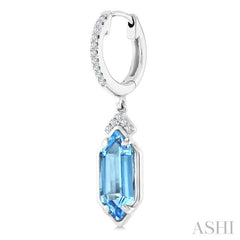 12X5 MM Hexagon Shape Blue Topaz and 1/6 Ctw Round Cut Diamond Semi-Precious Earrings in 10K White Gold